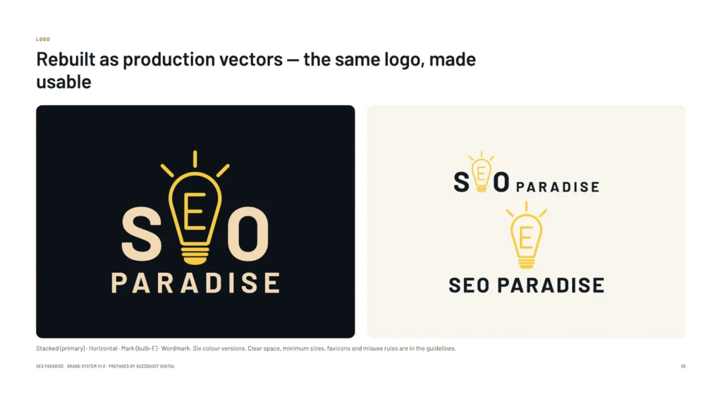 The existing logo, rebuilt as production vectors.