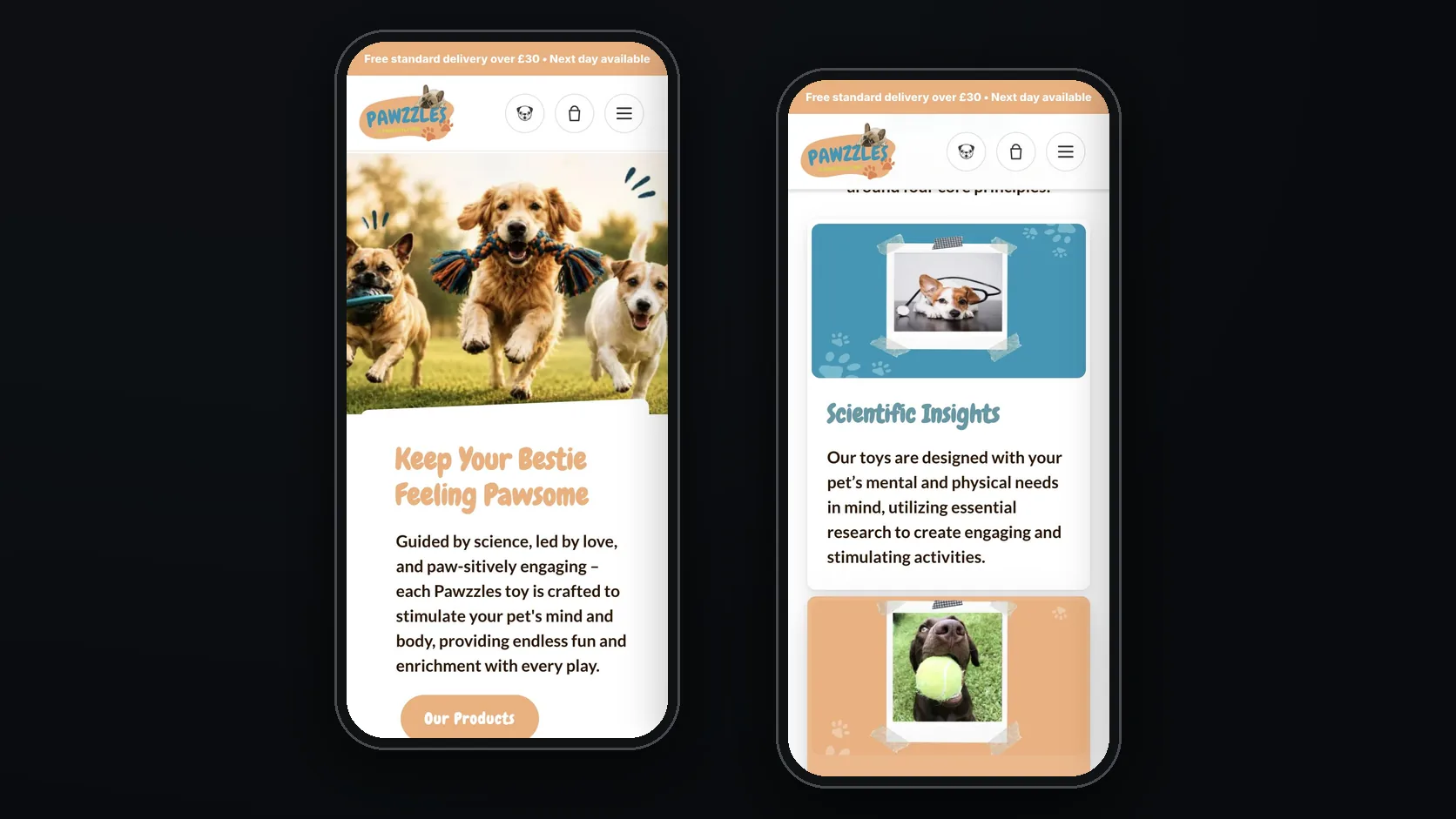 Mobile: the homepage and the brand’s principles.