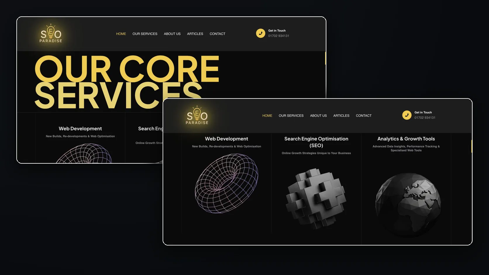 Desktop: one 3D visual per core service.