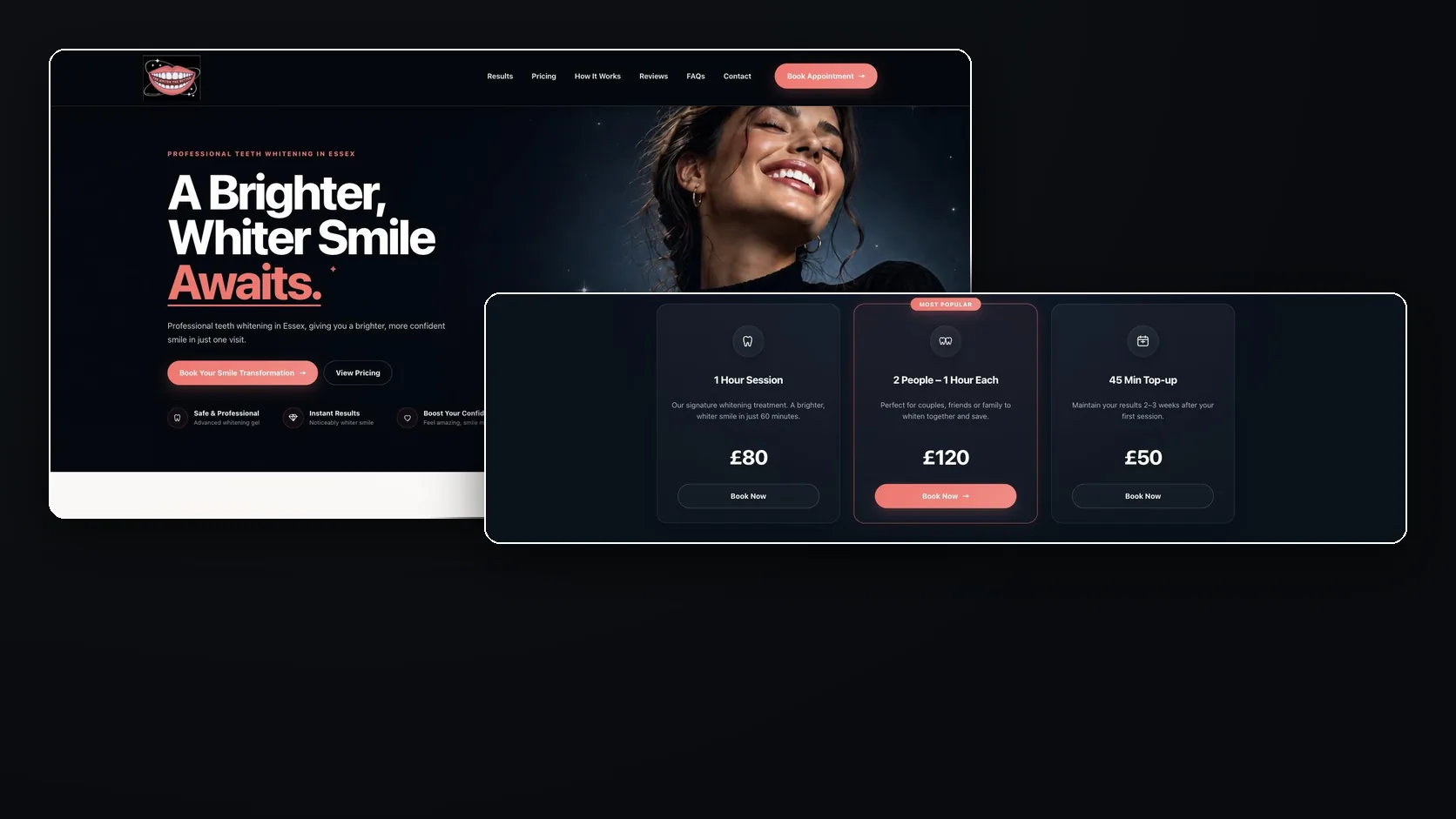 Desktop: the homepage and three clear prices.