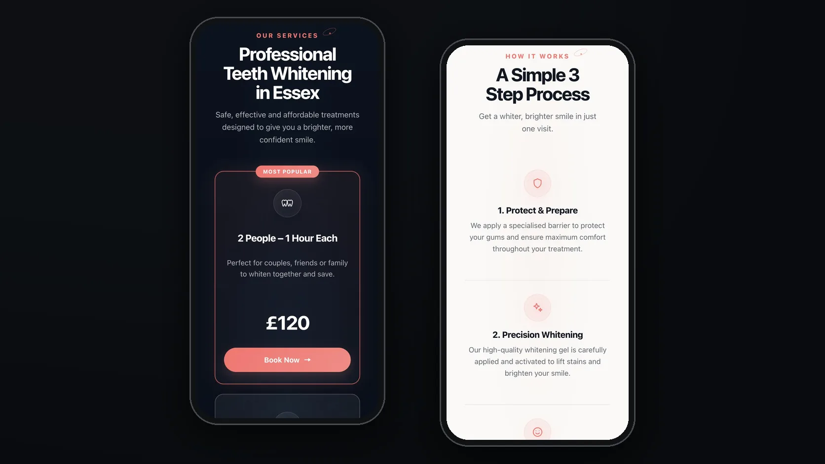 Mobile: the price cards and the three-step process.